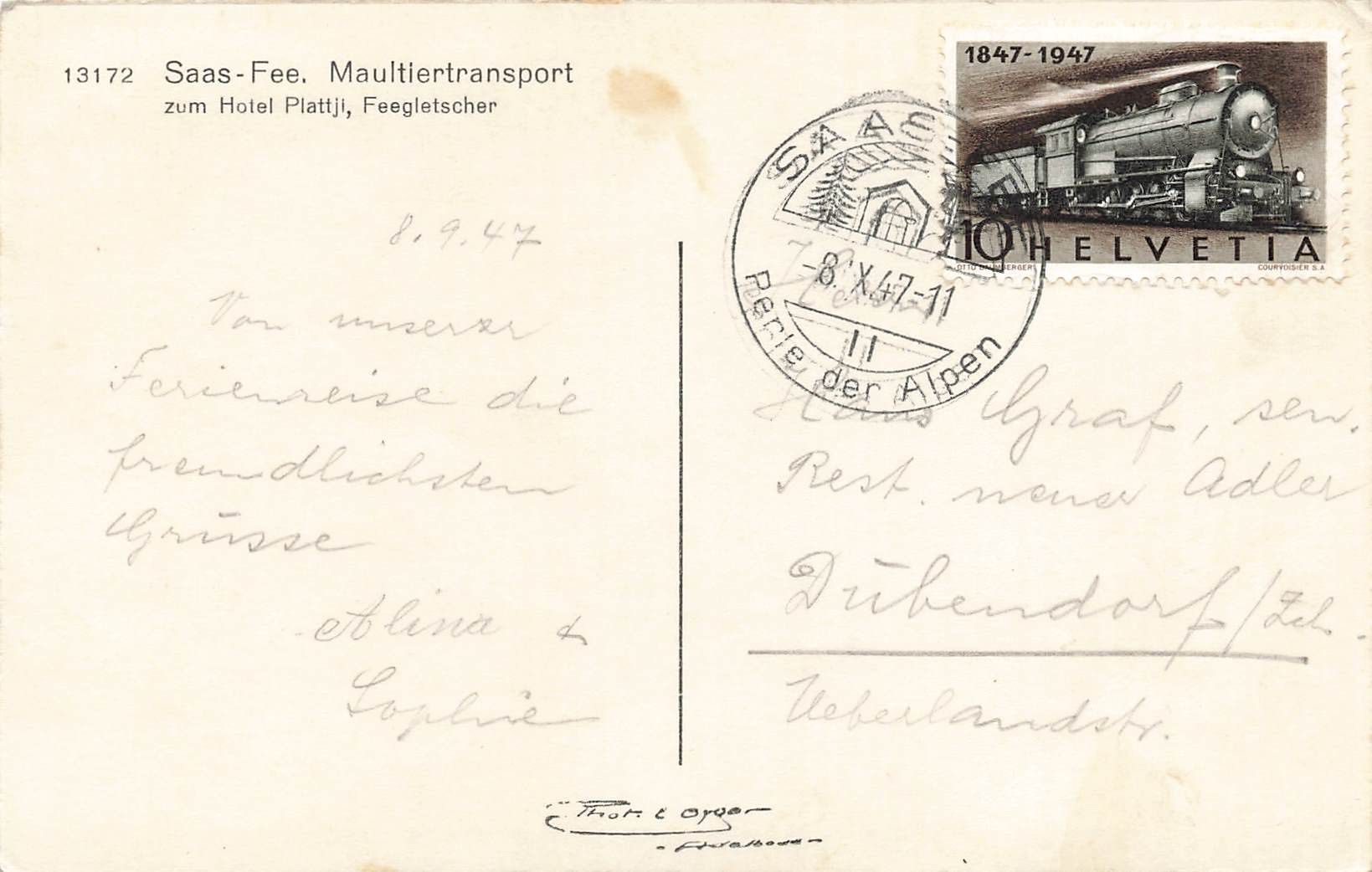 Cartoline postali: Saas Fee maultiertrasport – Usato da Biasca venduto da Blenio71 1