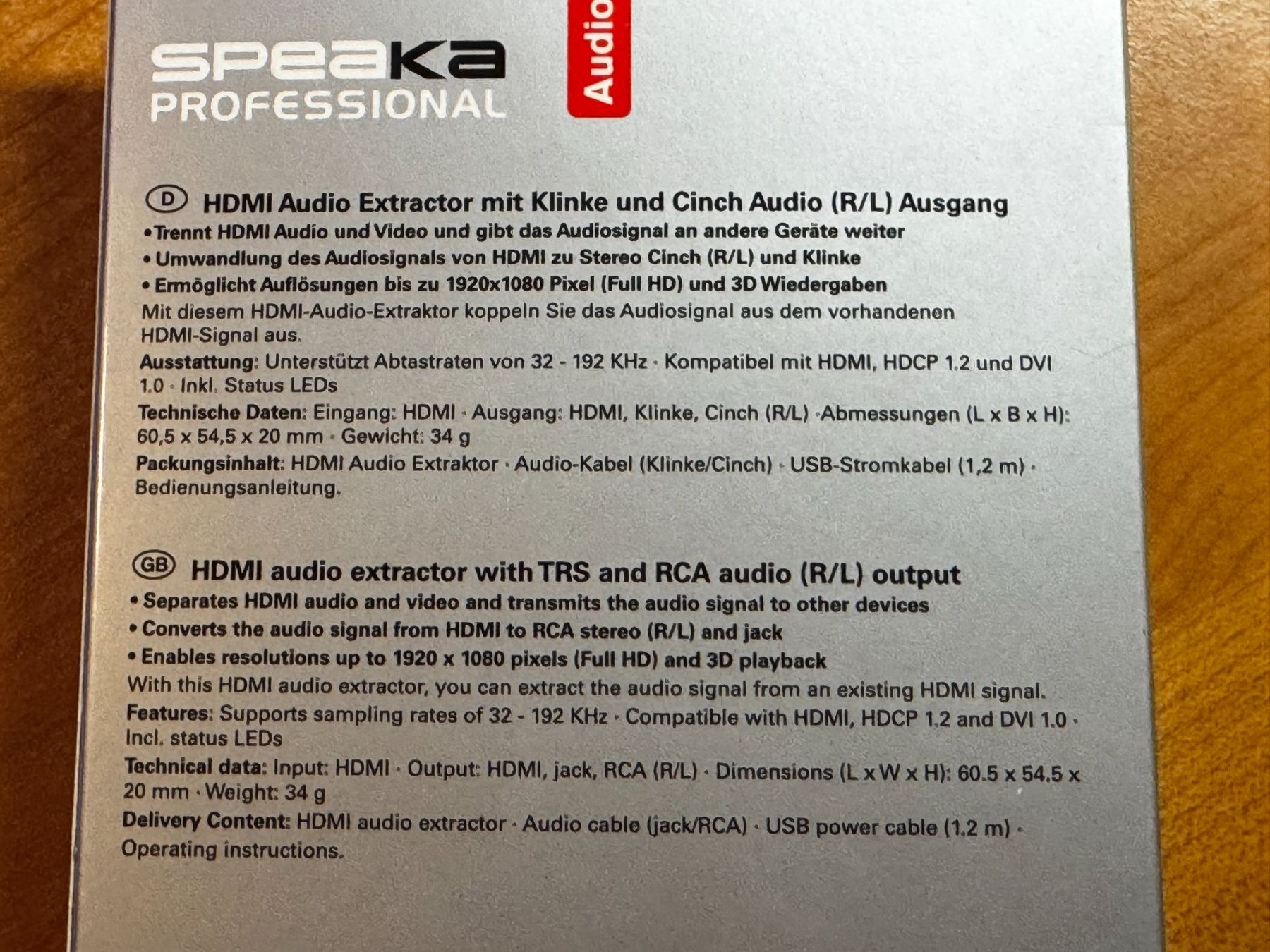 Adaptateurs: Speaka Professional HDMI Audio Extractor – Full HD – Neuf (Voir description) à Niederweningen par AltairXXX 2