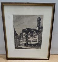 Historische Radierung Rheineck F. Wettler Rahmung