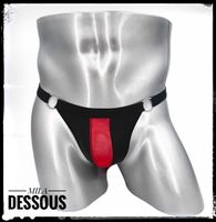 Herren Tanga schwarz rot mit Metallringen 🟡 1Size 🟡