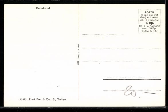 Cartoline postali: Rehetobel, Dorf mit Kirche und Hügellan – Usato da Berlin venduto da bartko-reher 1