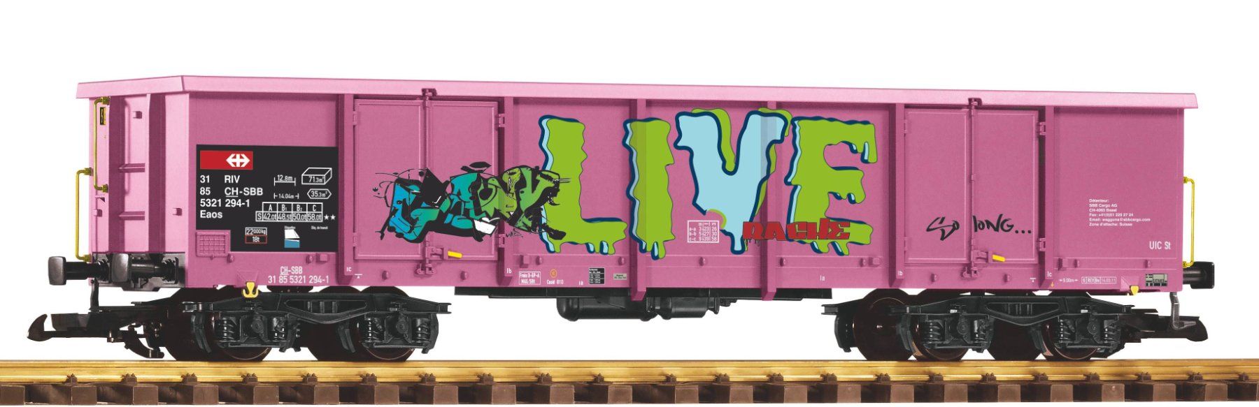 Piko Modellini di ferrovie: Piko 37013 SBB Eaos pink mit Graffity – Nuovo e nell'imballaggio originale da Dagmersellen venduto da FBM-Bacheli