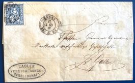1865 -Sitzende Helvetia Brief  Basel -St.Gallen