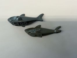 2 x LEGO Tier, Hai, Haifisch dunkelgrau mit Augen .
