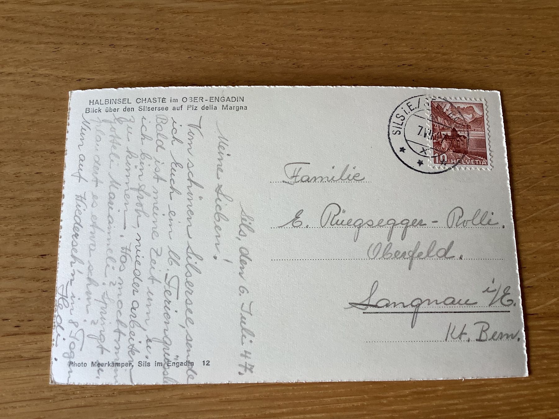 Cartoline postali: Silsersee - Halbinsel Chaste Oberengadin 1947 – Usato da Bassersdorf venduto da F-104fan 1