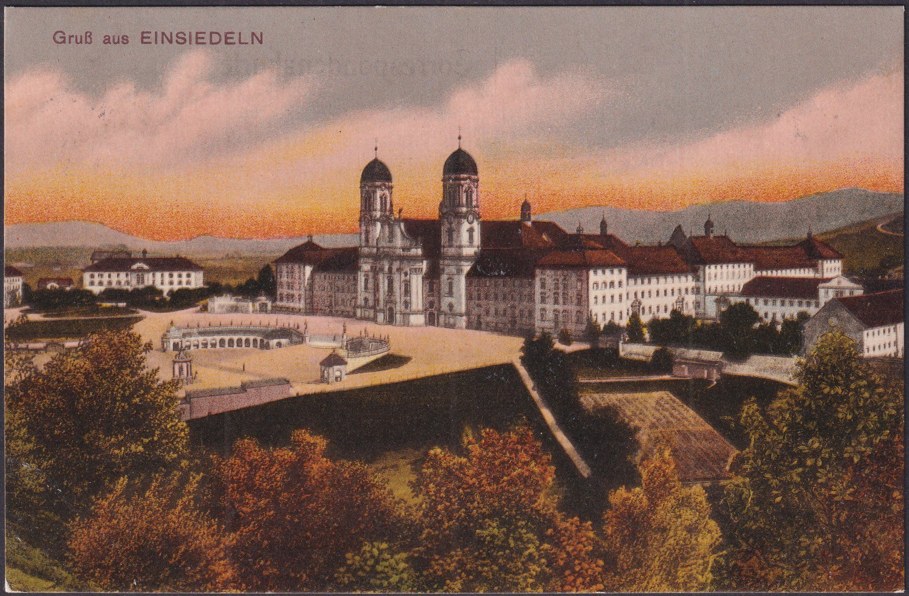 Cartoline postali: 1913, EINSIEDELN, farbige Ansichtskarte "Gruss aus" LUXUS! – Usato da Sursee venduto da Luzernerraute