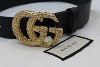 Neuer schwarzer Gucci Ledergürtel mit Doppel G-Schnalle