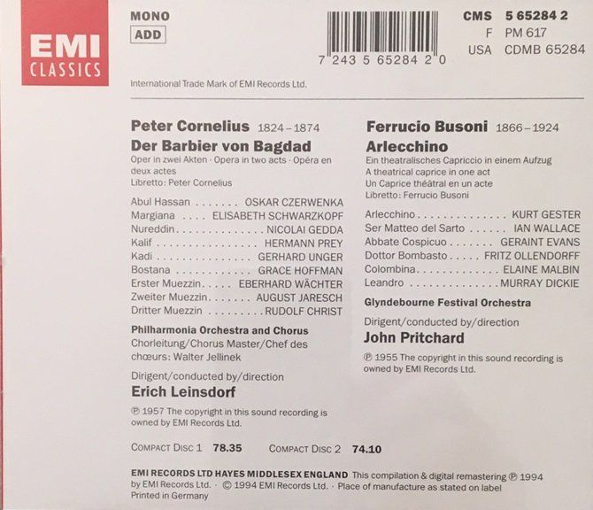 CD: Cornelius - Der Barbier von Bagdad / Busoni - Arlecchino – Usato da Grüningen venduto da azulblanco 1