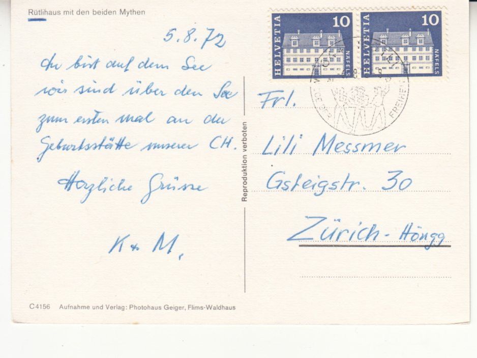 Cartoline postali: Rütli 1972 – Usato da Bürglen TG venduto da StampGraf 1