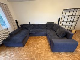 Grosses Ecksofa in Dunkelblau 