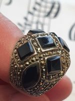 Vintage, opulenter 925er Silber Markasiten/Onyx Ring