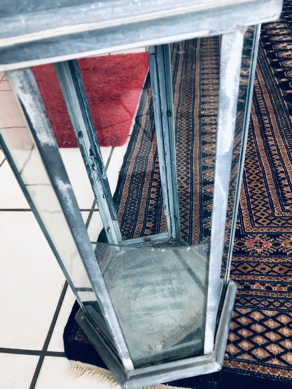 Laternen: Vintage Laterne / Windlicht aus Metall & Glas, Grau – Gebraucht aus Arlesheim von leyRum4.5 3