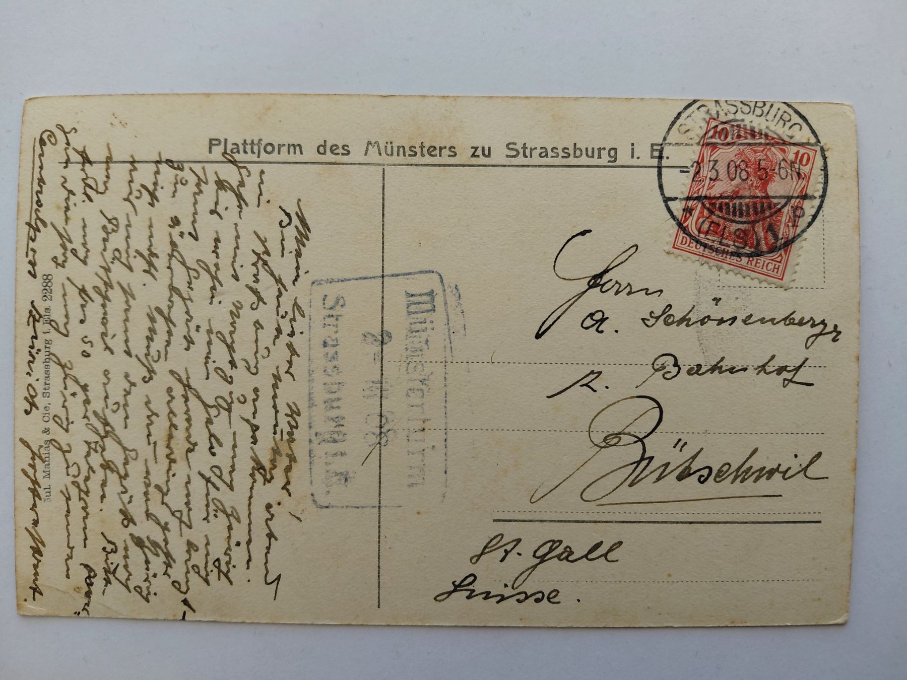 Ansichtskarten: Ansichtskarte Strassburg Münster Plattform 1908 – Gebraucht aus Wattwil von yburgler 1