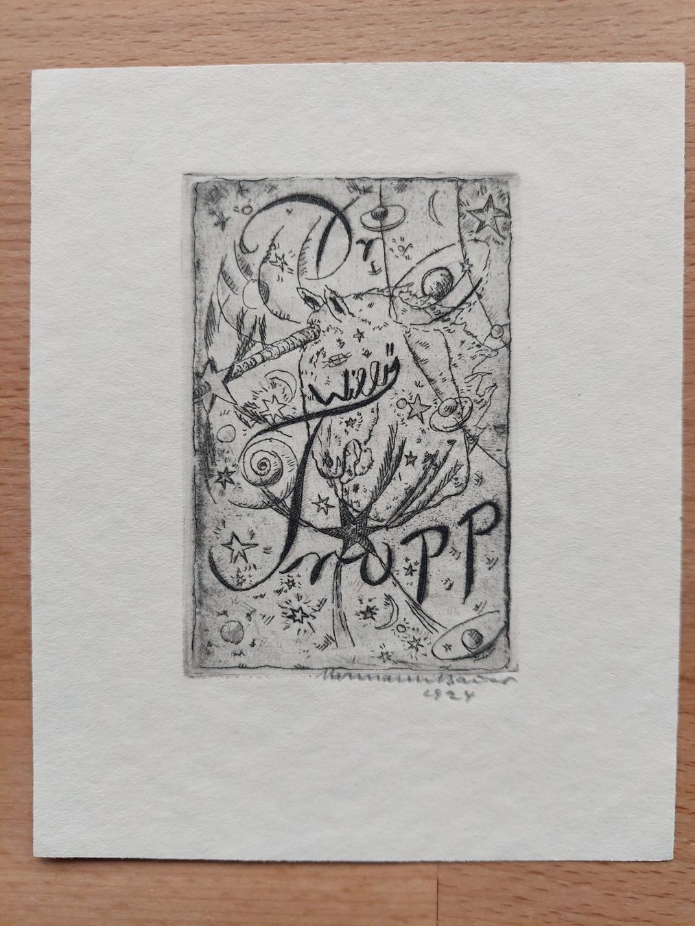 Dipinti: Exlibris Hermann Bauer - Original Radierung 1924 signiert – Usato da Obfelden venduto da Exlibris-Art