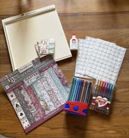 Scrapbooking-Set: Falzbrett, Papier, Stifte, Kleber