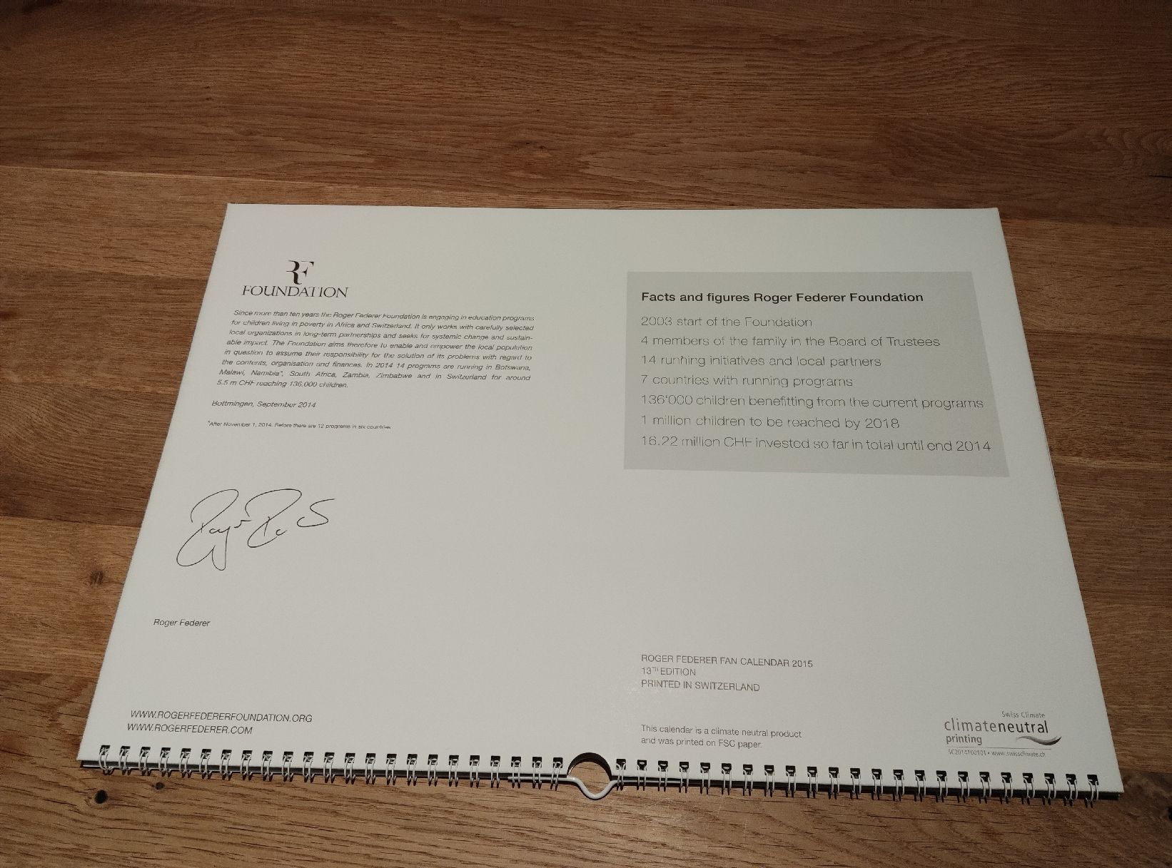 Kalender: Roger Federer Kalender 2015 - Jahr des Davis-Cup-Sieges – Gebraucht aus Zofingen von Justice79 2