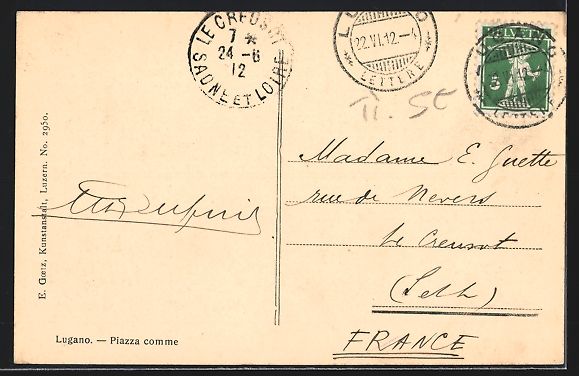 Cartoline postali: Lugano, Partie auf der Piazza Commercio – Usato da Berlin venduto da bartko-reher 1