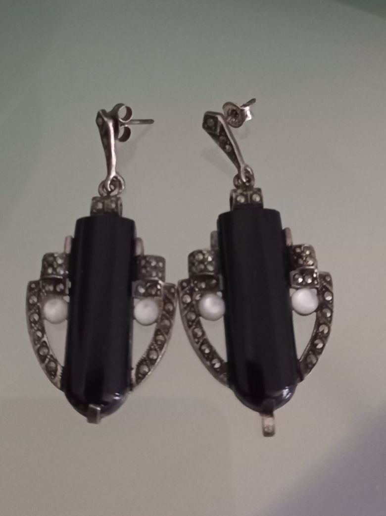 Orecchini pendenti & Orecchini a lobo: Art Deco Ohrhänger Silber 925 mit Onyx – Usato da Kerzers venduto da ExpressoTerreno