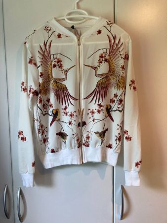 Dünne weisse Jacke mit Vogel Gr. S