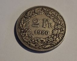 Schweizer 2 Franken Münze Jg1920 Silbermünze gut erhalten