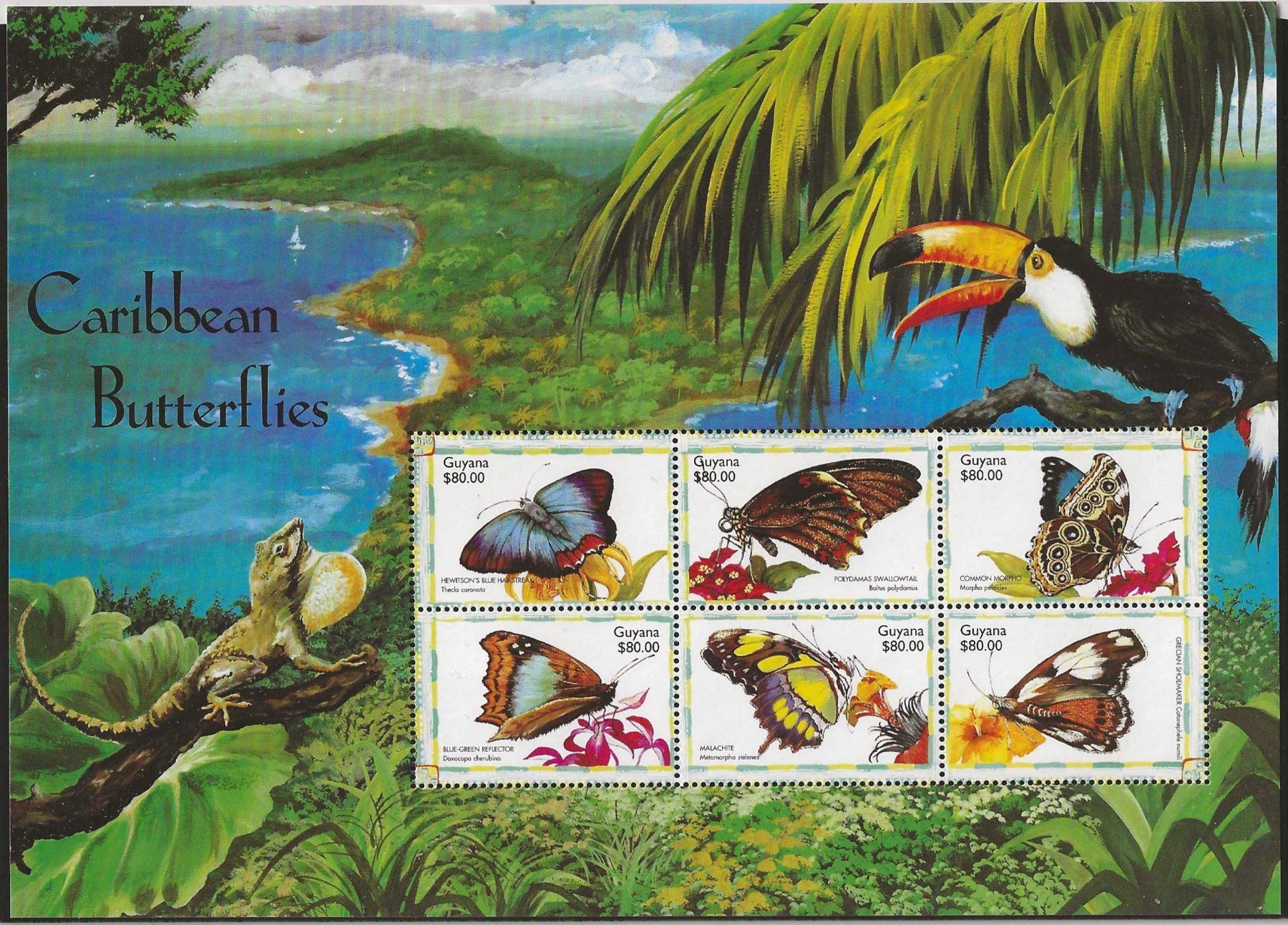 Tutti i francobolli: Block-Bogen Guyana (Schmetterlinge Postfrisch**) – Usato da Zürich venduto da Philacat11