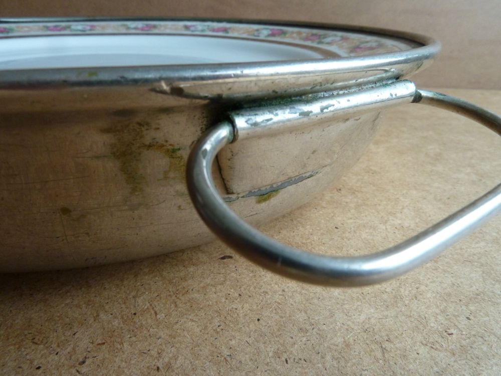 Ancienne assiette pour garder repas chaud -porcelaine+métal | Kaufen