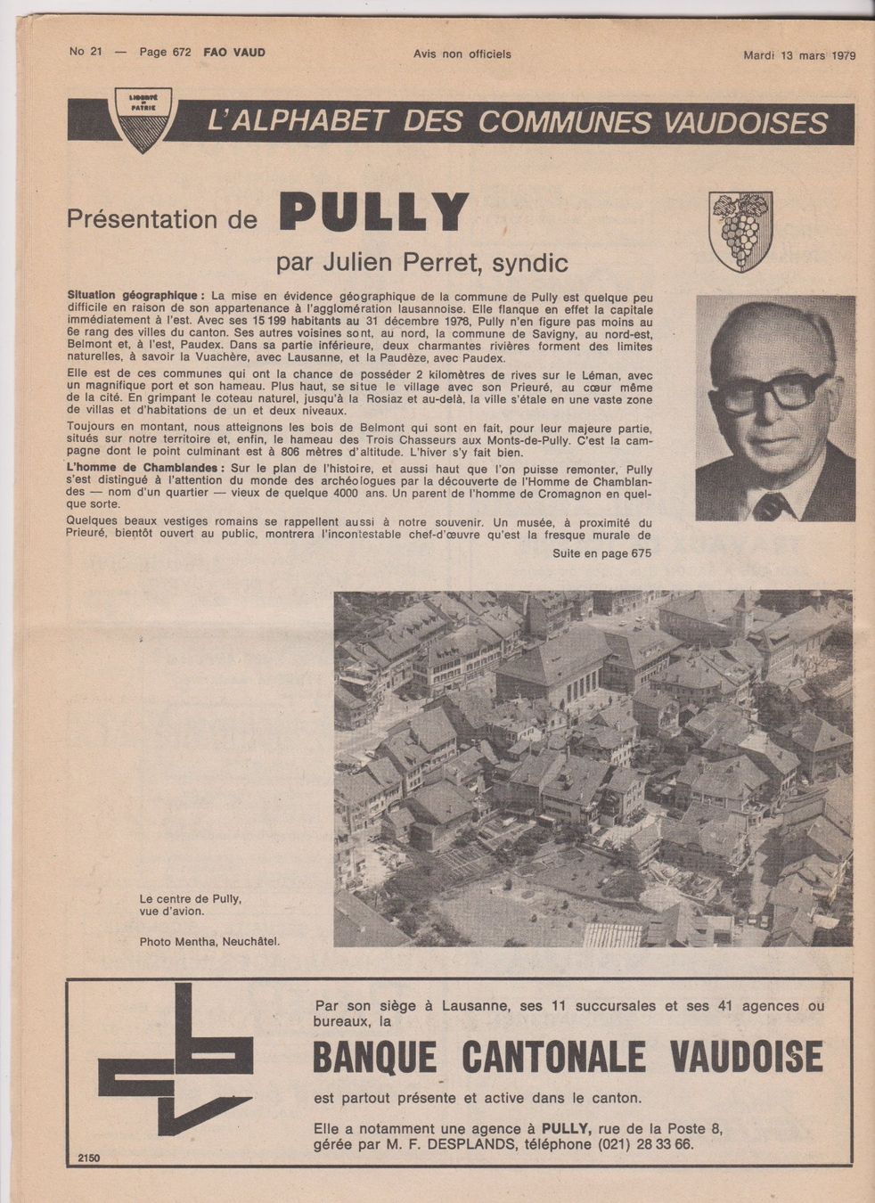 Dokumente: FAO mars 1979 - présentation commune de Pully .... – Gebraucht aus Bex von Canouille 2