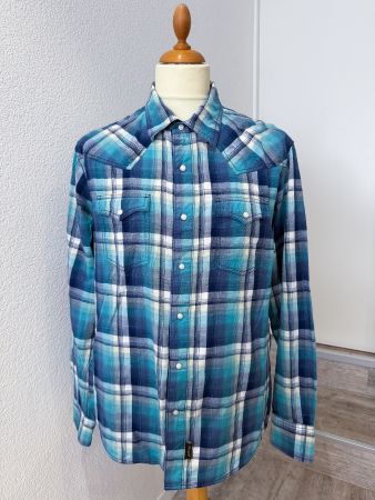 Wrangler Retro Premium Westernhemd Kariert Blau Türkis Gr. L
