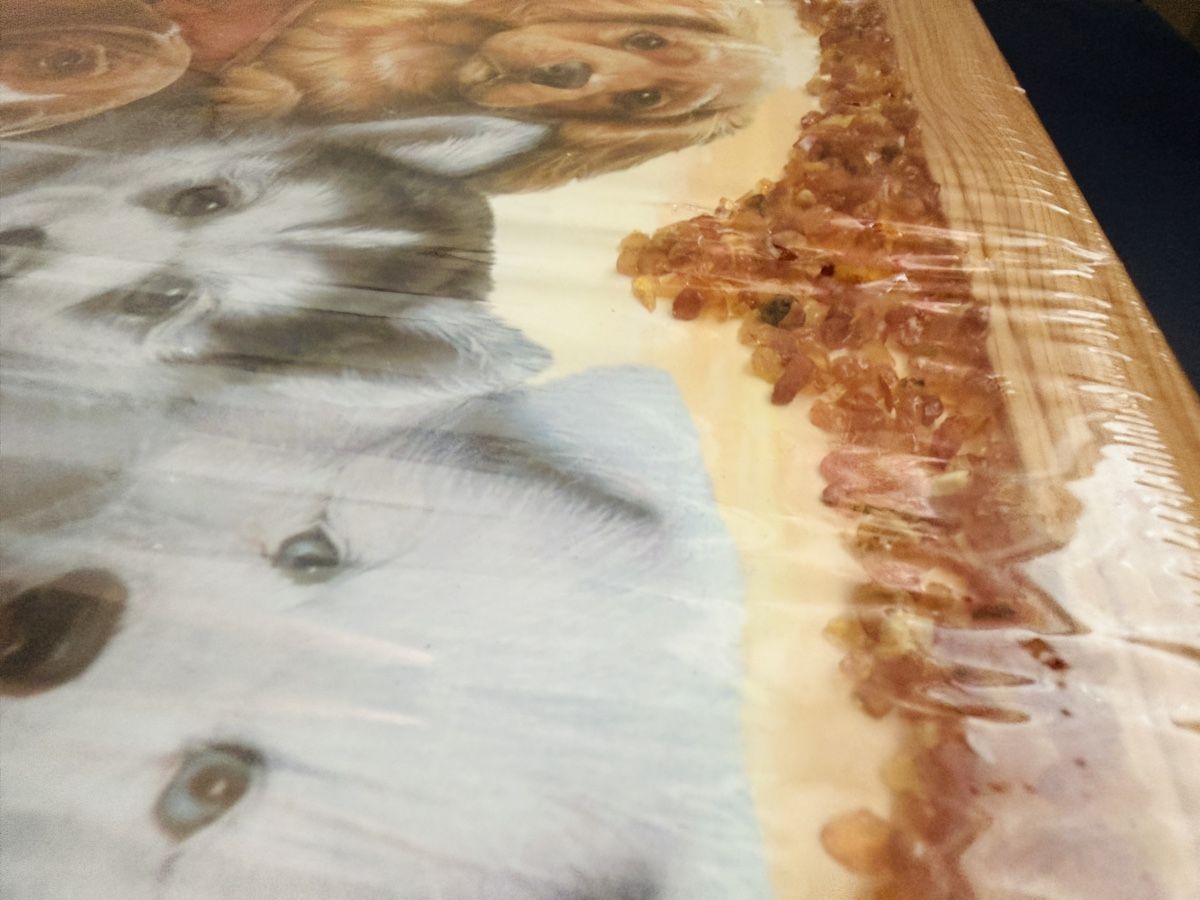 Foto & Immagini: Härziges Hunde-Bild mit Rahmen(mit echte Bernsteinstücke) – Nuovo e nell'imballaggio originale da Zug venduto da LoveSilver 1