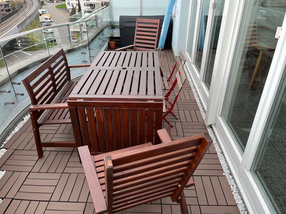 Dropleaf outdoor table ÄPPLARÖ with 2 chairs and bench Comprare su Ricardo