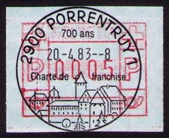ATM 6_S-VO 2900 PORRENTRUY 1__700 JAHRE !_20.4.83__ERSTTAG !