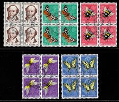1954, J153-157 Viererblockserie zentr. gestempelt ET (14470)