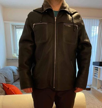 Echtlederjacke mit Fellfutter und Kapuze M / L Gr