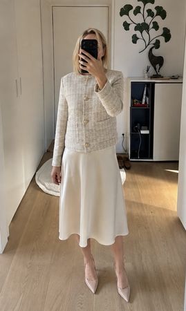 Giacca MaxMara fantasia tweed beige con bottoni dorati