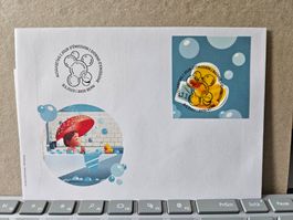 FDC Gummiente 2023 aus Kleinbogen mit Vollersttagstempel