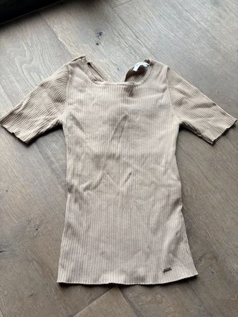 Morgan Top beige côtelé, dos noué, taille XS - Parfait!