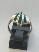 Silberring mit grünem Email , Vintage Stil, Top Zustand!