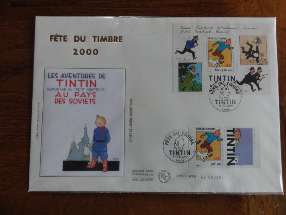 Enveloppes 1er Jour soie Tintin - Fête du Timbre 11/03/2000