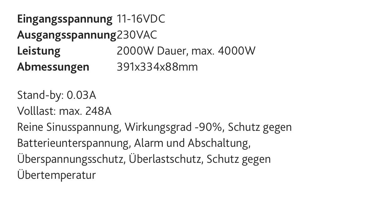 Inverter: Wechselrichter 12 V 2000W Reiner Sinus – Nuovo (secondo la descrizione) da Cressier FR venduto da schmidli010 3