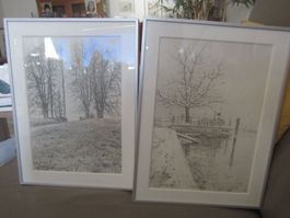 2 dessins au crayon, datés, sous verre avec passe-partout