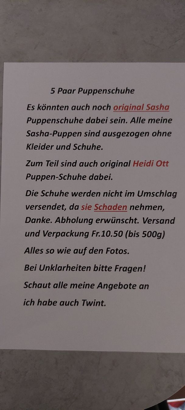 Bambole: 5Paar Puppenschuhe  – Nuovo (secondo la descrizione) da Muri AG venduto da nindo1 1