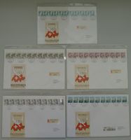 1987-1996, FÜNF FDC mit seltenen 11er-Streifen +ROLLENMARKEN