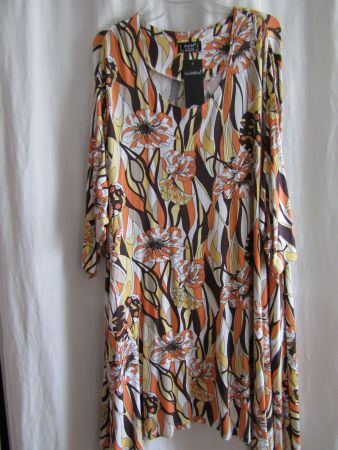 Gr. 50/60, Kleid Orange/Gelb/Weiss/Braun von AKH Fashion