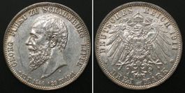 SCHAUMBURG-LIPPE 3 Mark 1911 A GEORG auf s. Tod Silber vz-st