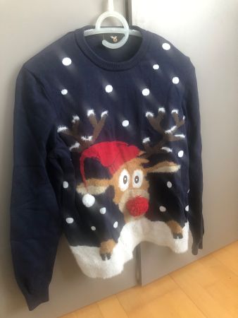Weihnachtspullover Rentier Motiv dunkelblau