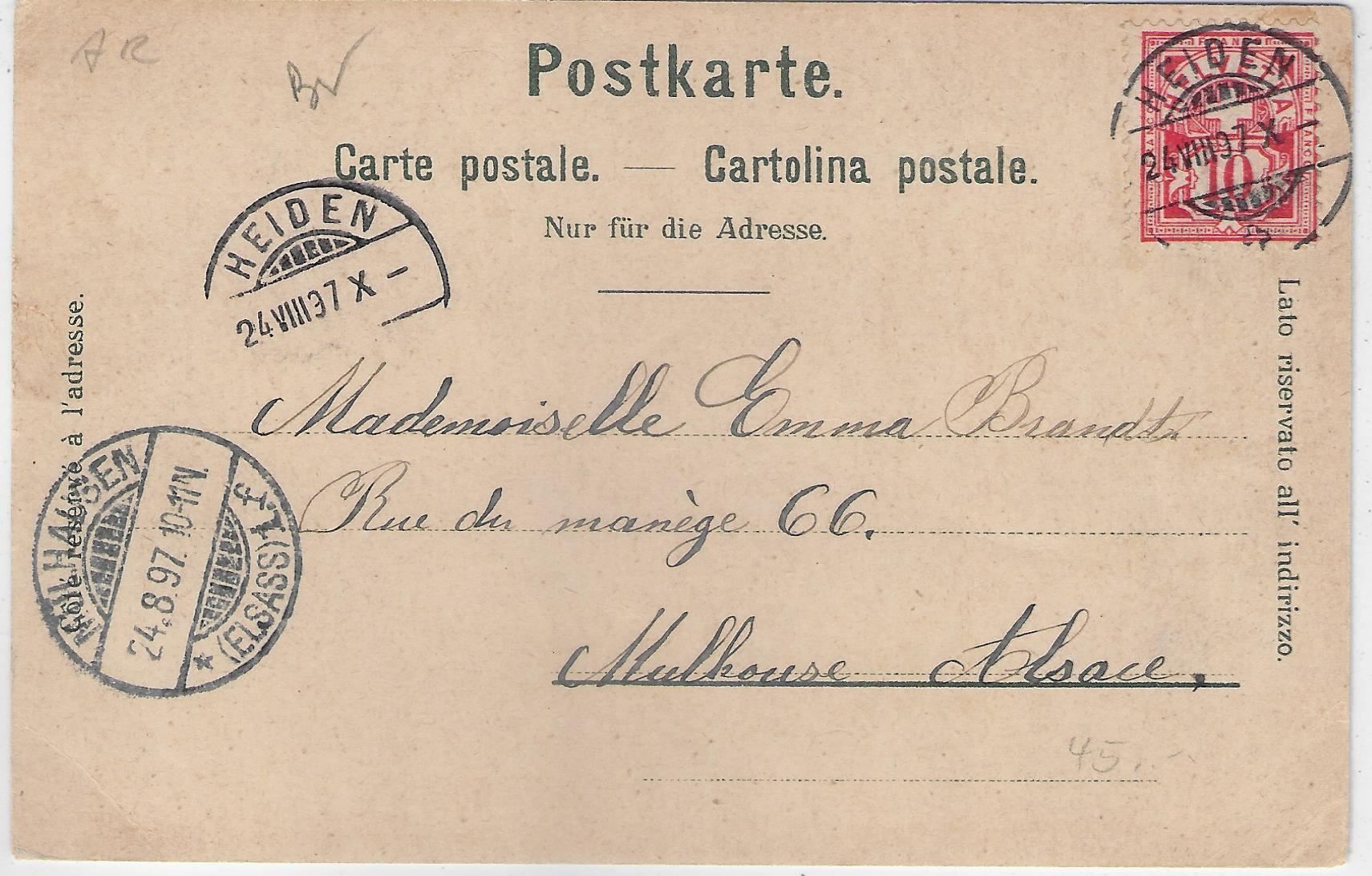 Cartoline postali: Gruss aus Heiden - Litho 1897 – Usato da Ettingen venduto da Kartenplanet 1