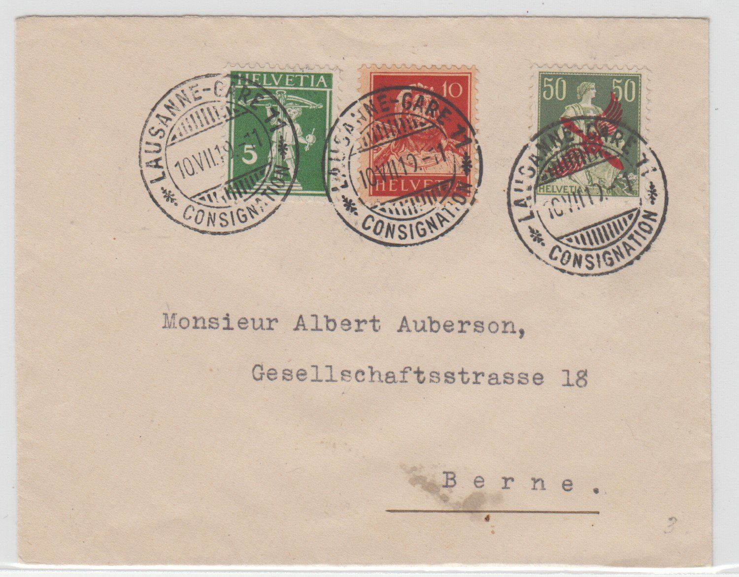 Alle Briefmarken: Poste aérienne n° 2 sur lettre 300.-- – Gebraucht aus Boécourt von Denteles66