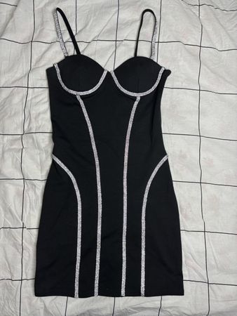 Black Mini Dress with Rhinestone Trim