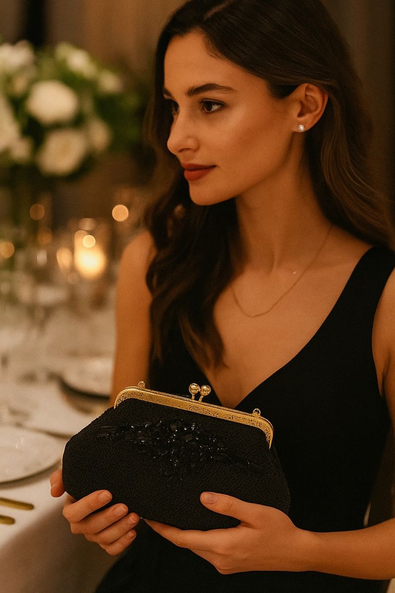 Sonstiges Uhren Zubehör: Black Beaded Bag with Gold Chain Strap – Neu und originalverpackt aus Oftringen von Eylem79 1