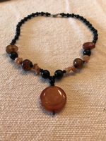 Collier en pierres naturelles agate noire et cornaline